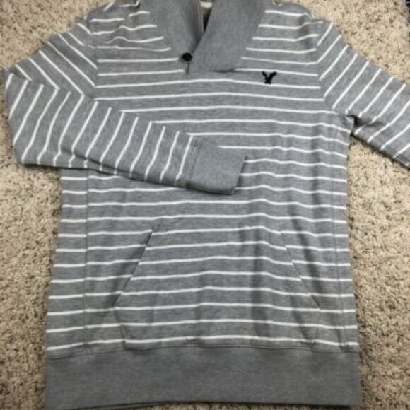 American Eagle Mens Medium Gray Striped Vintage Classic Fit Long Sleeve Sweater - Picture 5 of 10
